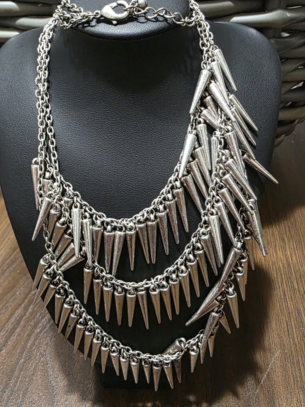 Silver Spike Multi-Layer Statement Necklace